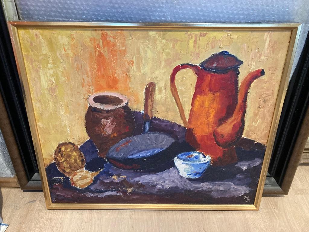 Schilderij met koffiekan, pan en potten, Antiek en Kunst, Ophalen