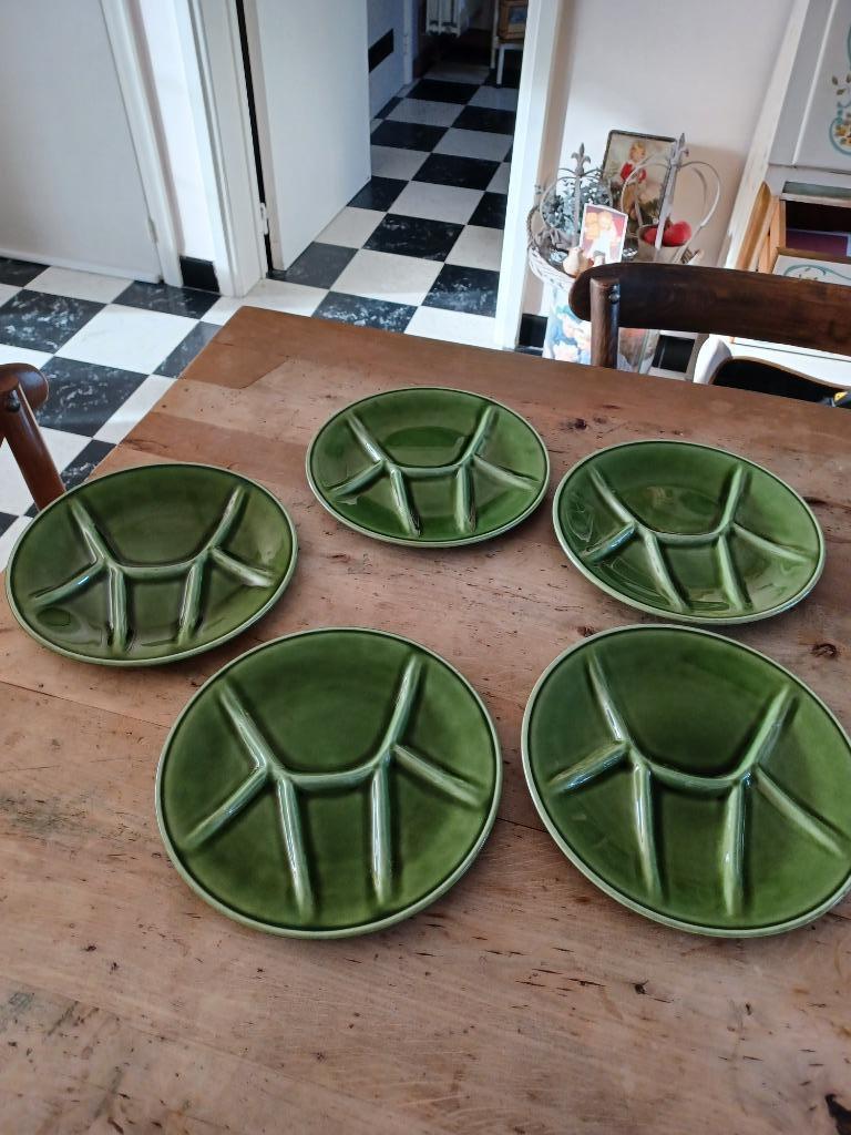 KERALUX BOCH FRERES 5 groene fondueborden, Ophalen of Verzenden