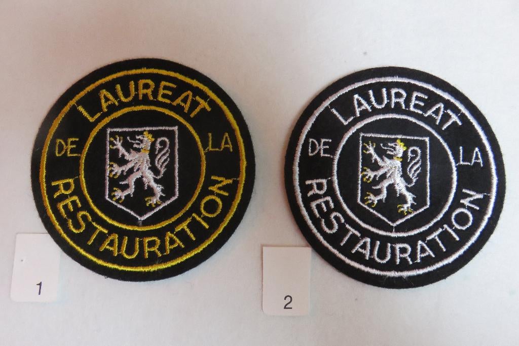 Ecusson « Lauréat de la restauration », Enlèvement ou Envoi, Comme neuf, Broderies à la machine, Autres types