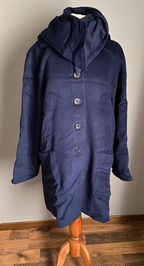 Donkerblauwe vintage mantel Trixi Schober maat 42, Kleding | Dames, Maat 42/44 (L), Trixi Schober, Zo goed als nieuw, Verzenden