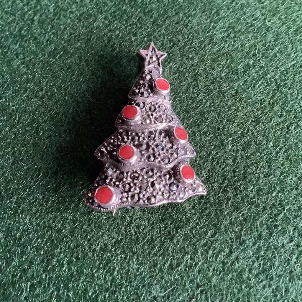 Vintage zilveren broche kerstboom, Bijoux, Sacs & Beauté, Broches, Enlèvement ou Envoi, Comme neuf, Argent, Argent