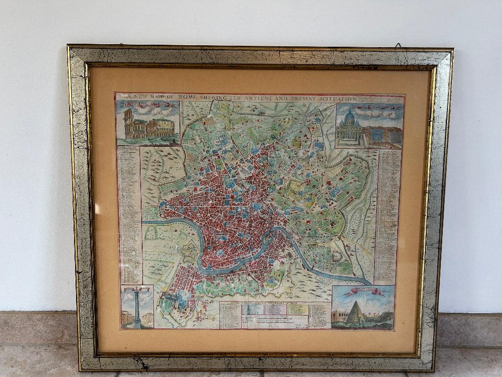 Gravure du XVIIIème - plan de Rome par J.Senex (1678 - 1740), Enlèvement