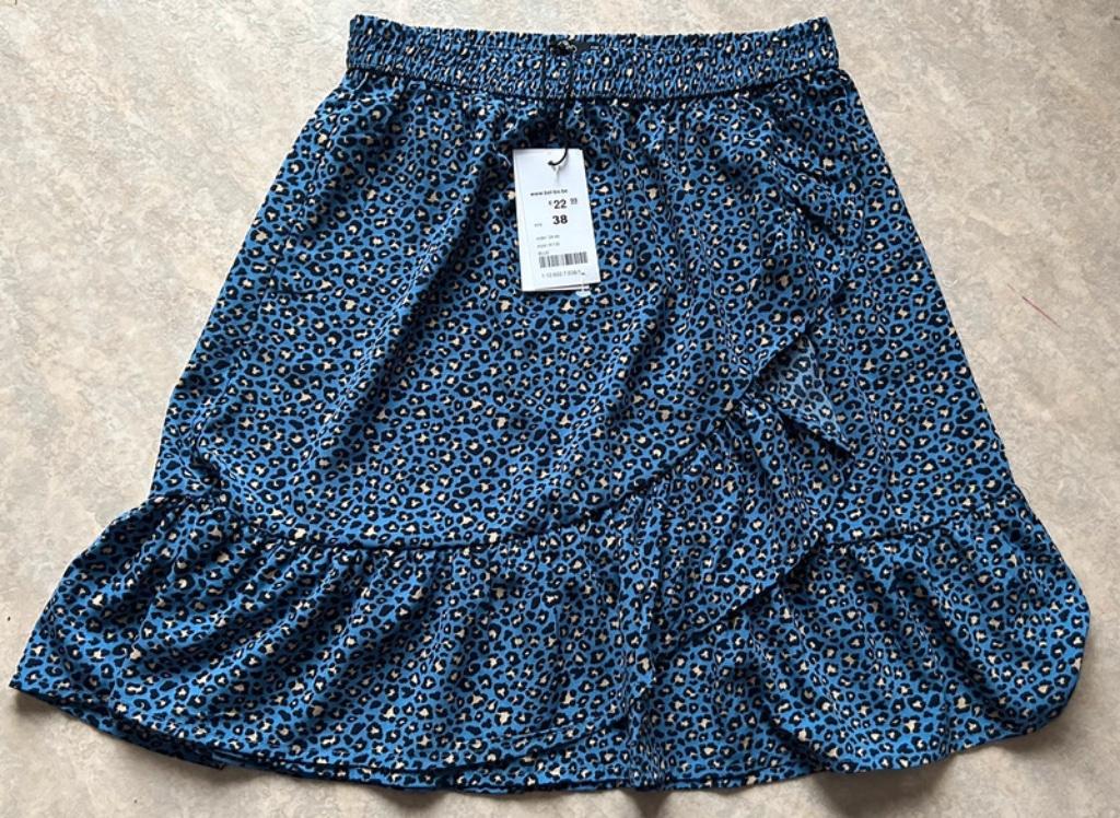 Blauw rokje met panterprint, Verzenden, Maat 38/40 (M), Blauw