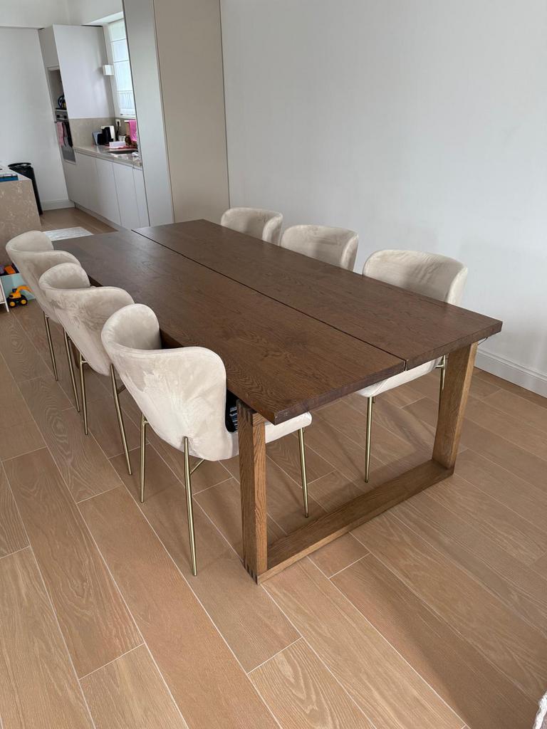 Eettafel, eikenfineer bruin gelazuurd, 220x100cm, Huis en Inrichting, Ophalen, Zo goed als nieuw, Bruin