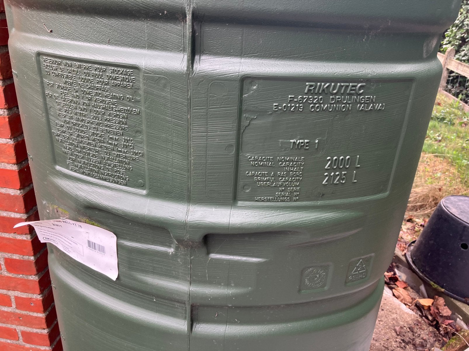 Mazout tank, Bricolage & Construction, Enlèvement, Comme neuf