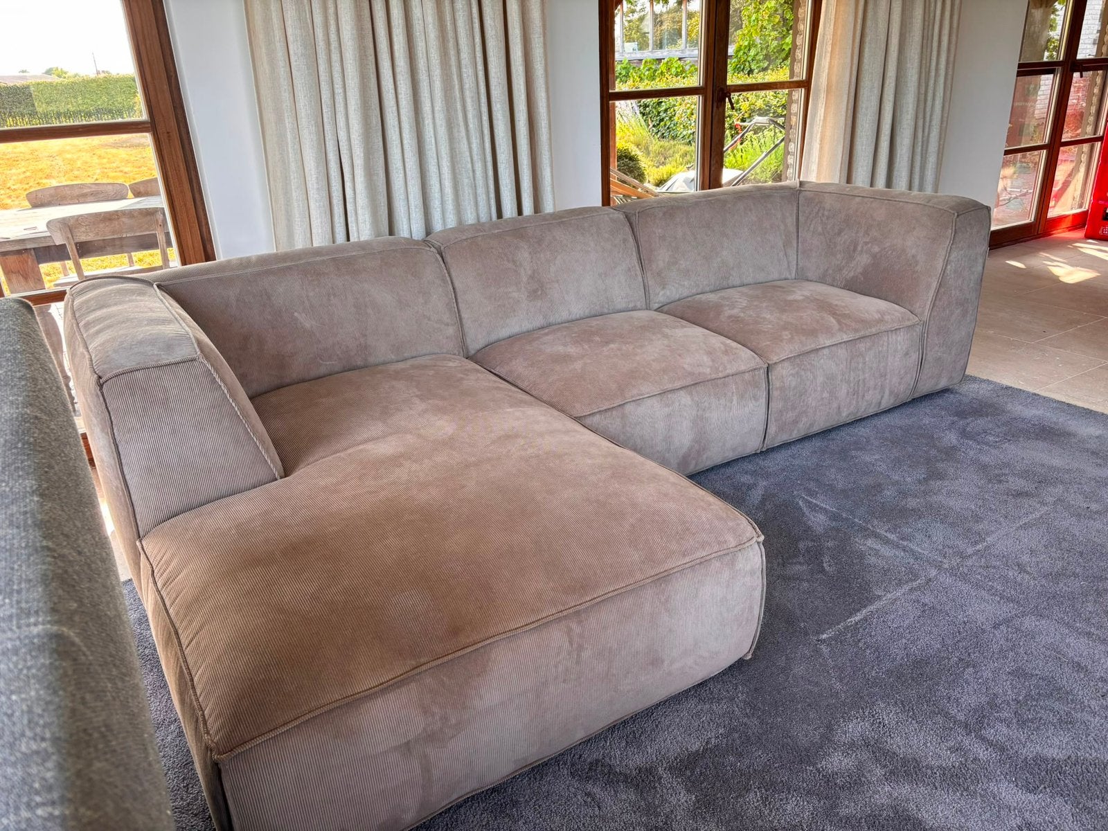 Bodio Scarlett hoekbank met chaise longue – Ribstof, Ophalen, Zo goed als nieuw, Hoekbank