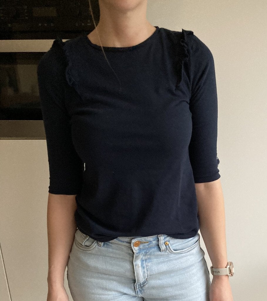 Donkerblauwe T-shirt met 3/4 mouw van Esprit (Maat XS), Blauw, Ophalen of Verzenden, Zo goed als nieuw, Lange mouw