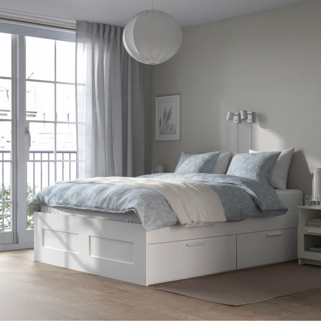 IKEA BRIMNES Bedframe met opberglades 180x200 + MATRAS, Ophalen, Gebruikt, Wit, Tweepersoons