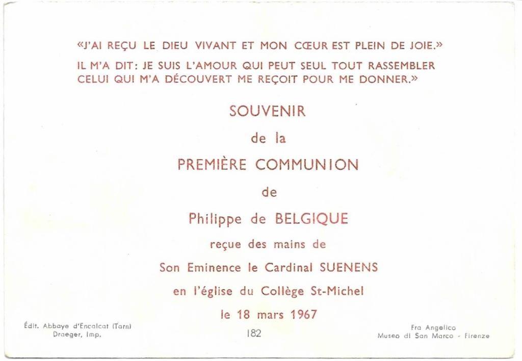 Roi Philippe - Souvenir de sa première communion, Envoi, Utilisé, Carte, Photo ou Gravure