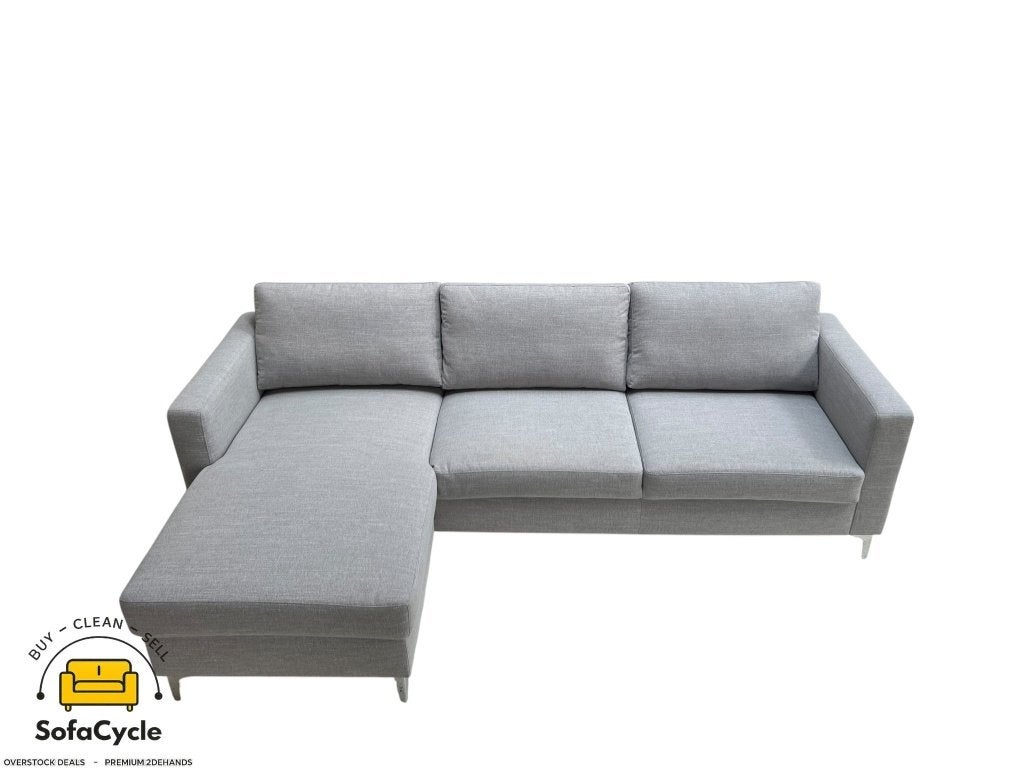Hoekzetel lichtgrijs 250 cm, zwarte poten, links – nieuw, Gebruikt, Stof, Zonnestraat 223-229, 9600 Ronse, België, Info@sofacycle.be