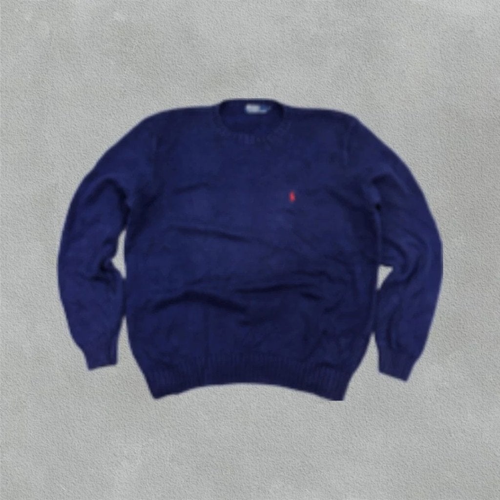 (665) Blauwe Ralph Lauren gebreide trui - Heren L, Kleding | Heren, Maat 52/54 (L), Ralph Lauren, Zo goed als nieuw, Verzenden