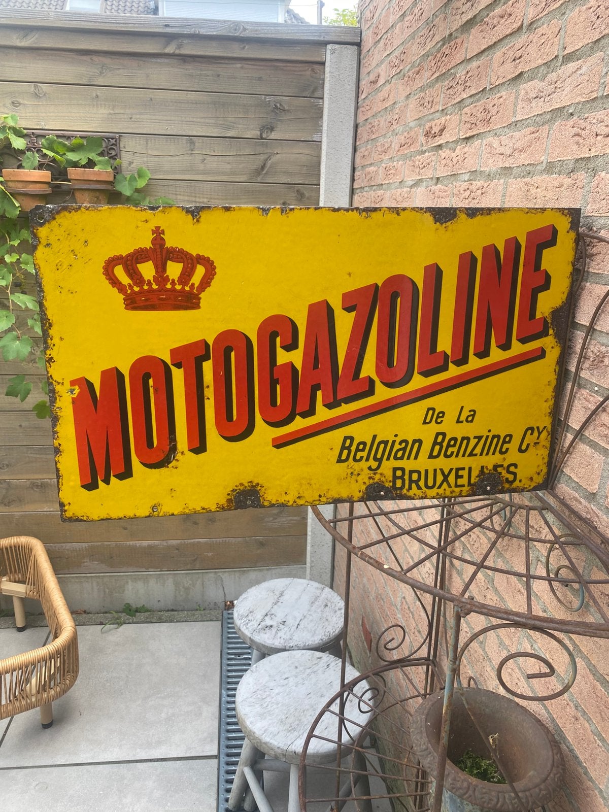 Panneau d'affichage en émail Motogazoline Shell, Collections, Enlèvement ou Envoi, Comme neuf, Panneau publicitaire