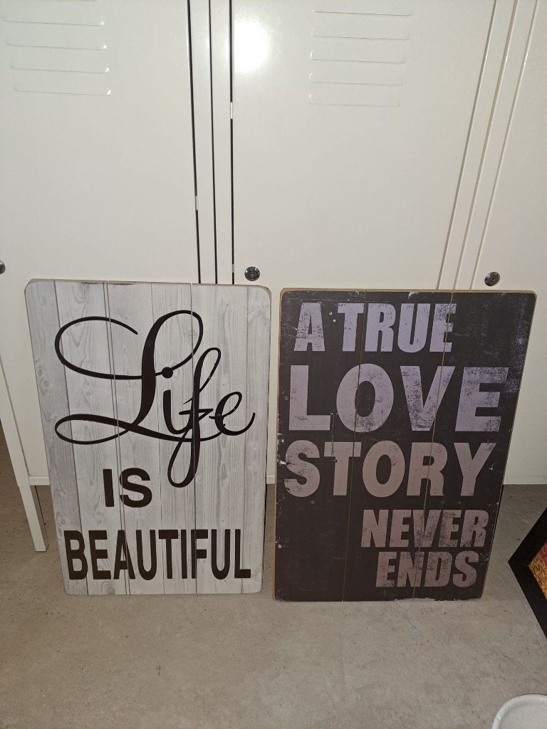 2 leuke houten tekstborden spreuk, Nieuw, Hout, Wandbord, Speciale afwerking