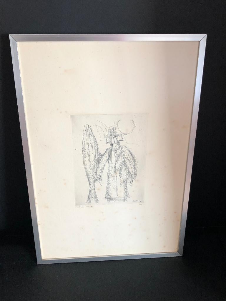 Ets "Hubert Minnebo 1977 "., Ophalen, Gesigneerd, 20 cm, 15 cm