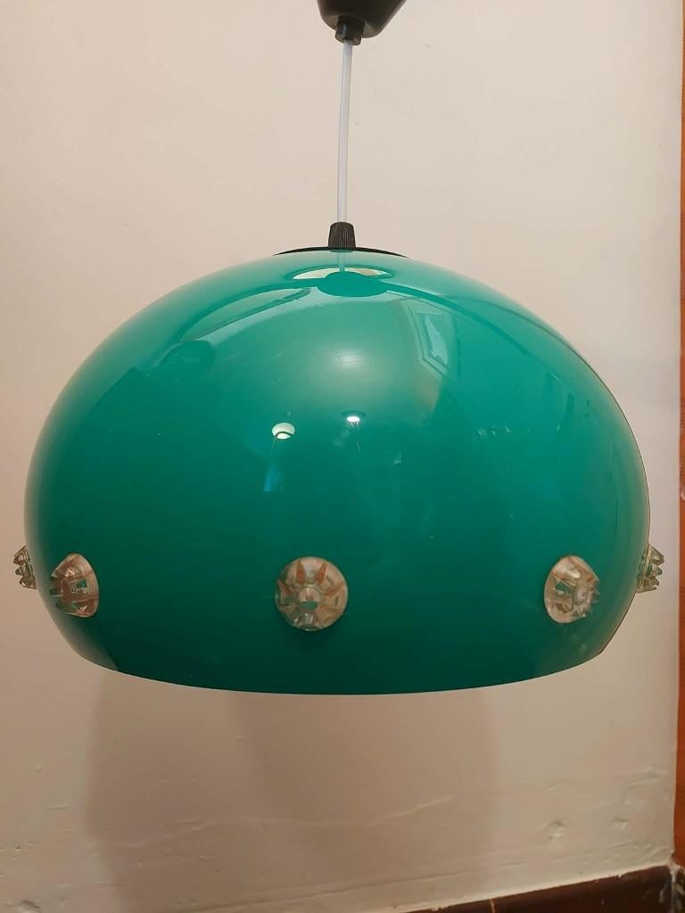 Groene Space Age hanglamp, UFO lamp, 1970s, Space Age, Overige kleuren, 25 tot 50 cm, Rond
