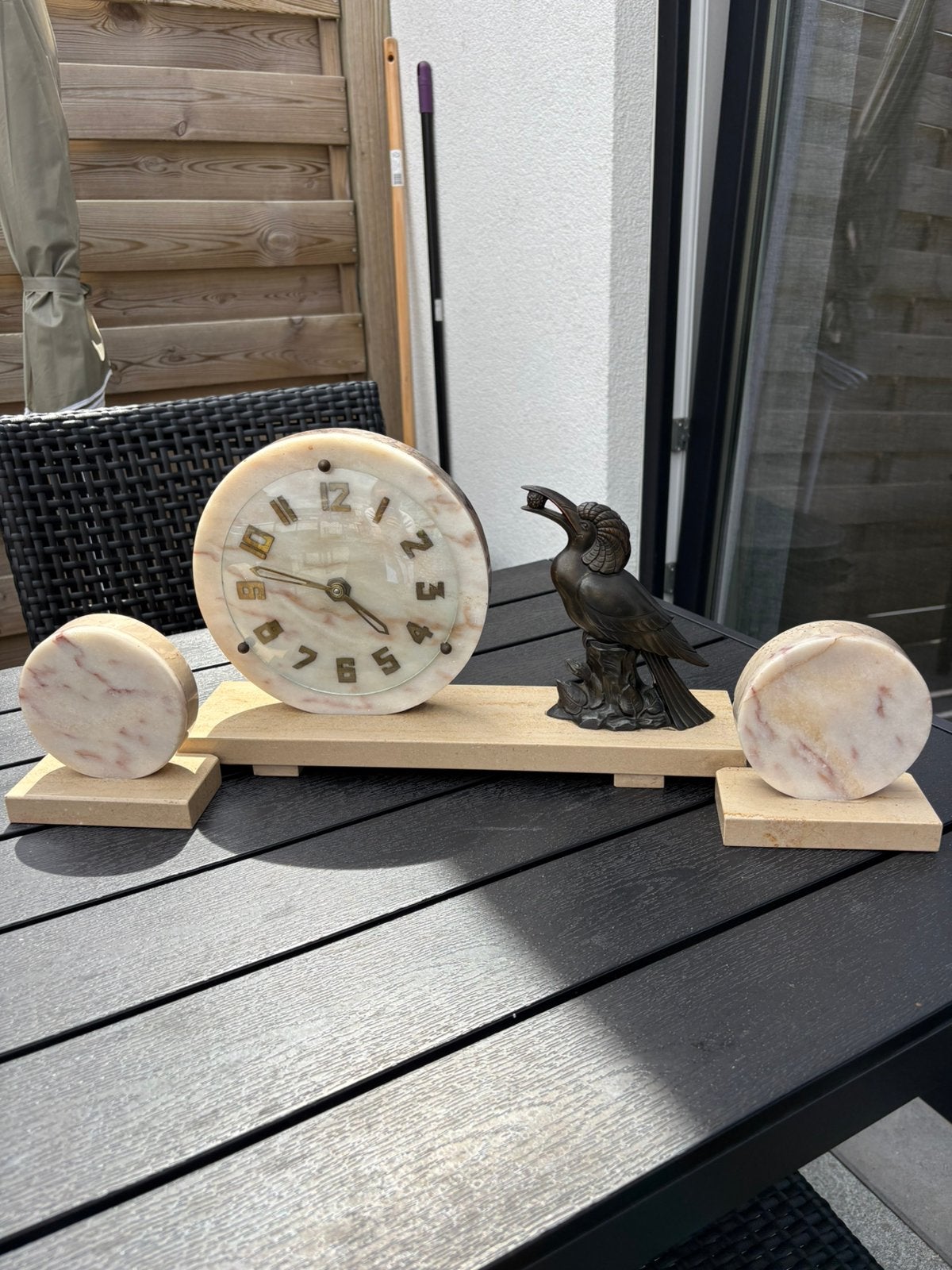 origineel 3delig FransArtDeco klokkenstel met vogelsculptuur, Antiek en Kunst, Ophalen
