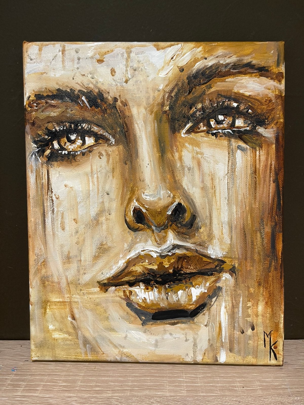 Sfeervol modern schilderijtje Mk Art, Acrylverf, Ophalen of Verzenden, Gesigneerd, Overige materialen