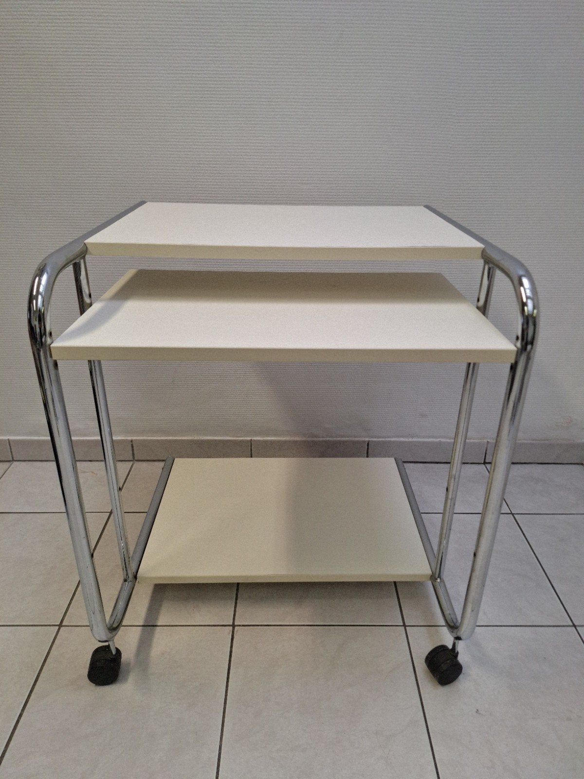 Vintage chromen computerbureau met wielen, Ophalen