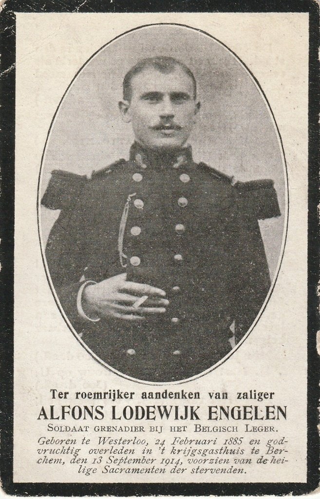 Gesneuvelde 1914-1918 Alfons Engelen Westerloo - Berchem, Ophalen of Verzenden
