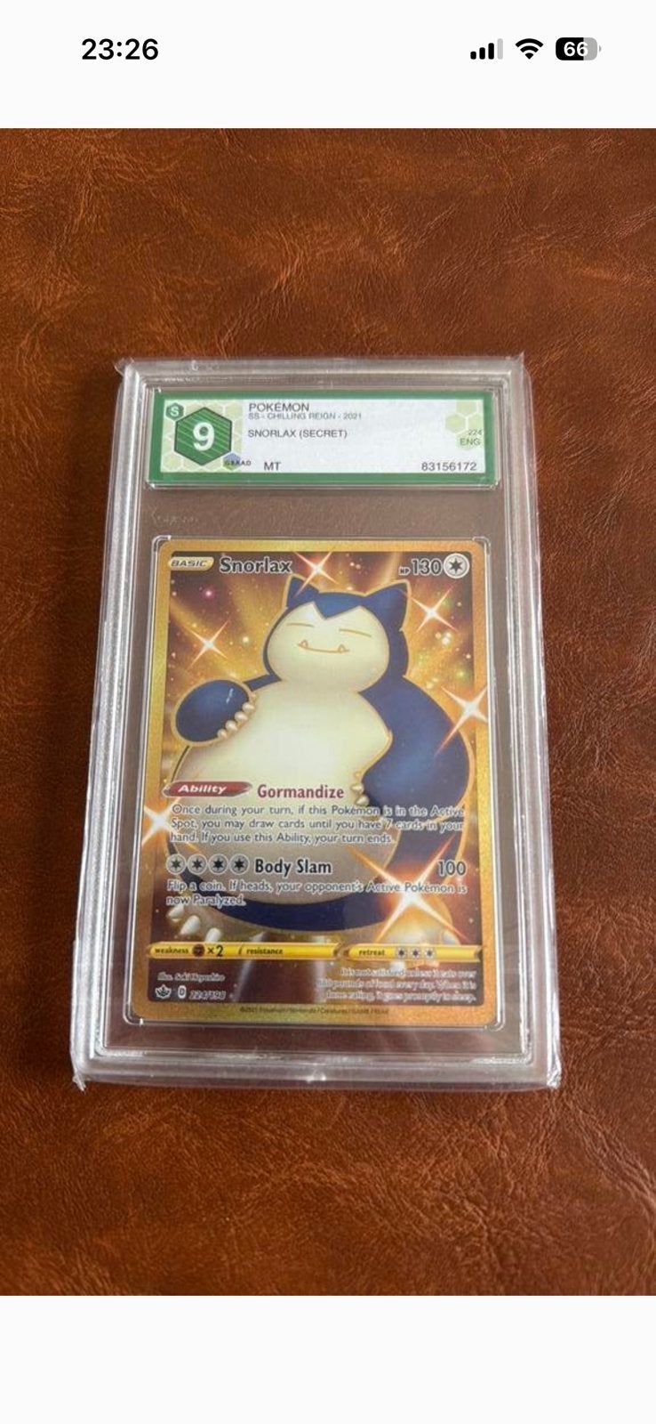 Snorlax (Secret) 224 - Graad 9, Hobby en Vrije tijd, Verzamelkaartspellen | Pokémon, Ophalen, Nieuw, Losse kaart, Foil