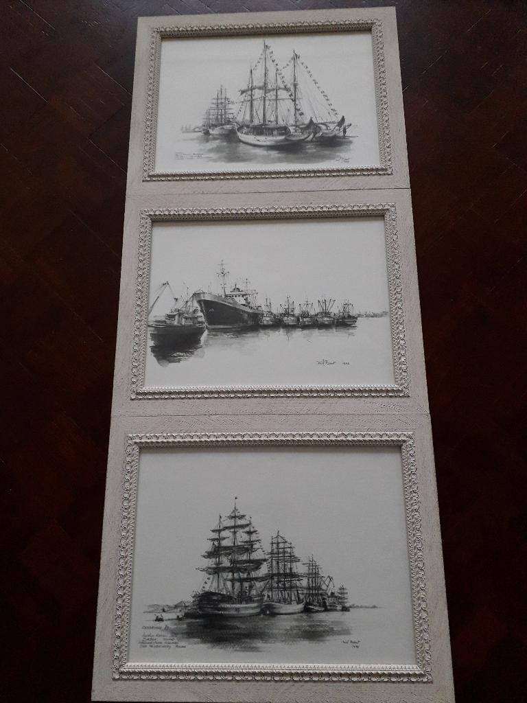 3delige set tekeningen scheepvaart, Verzamelen, Scheepvaart, Ophalen