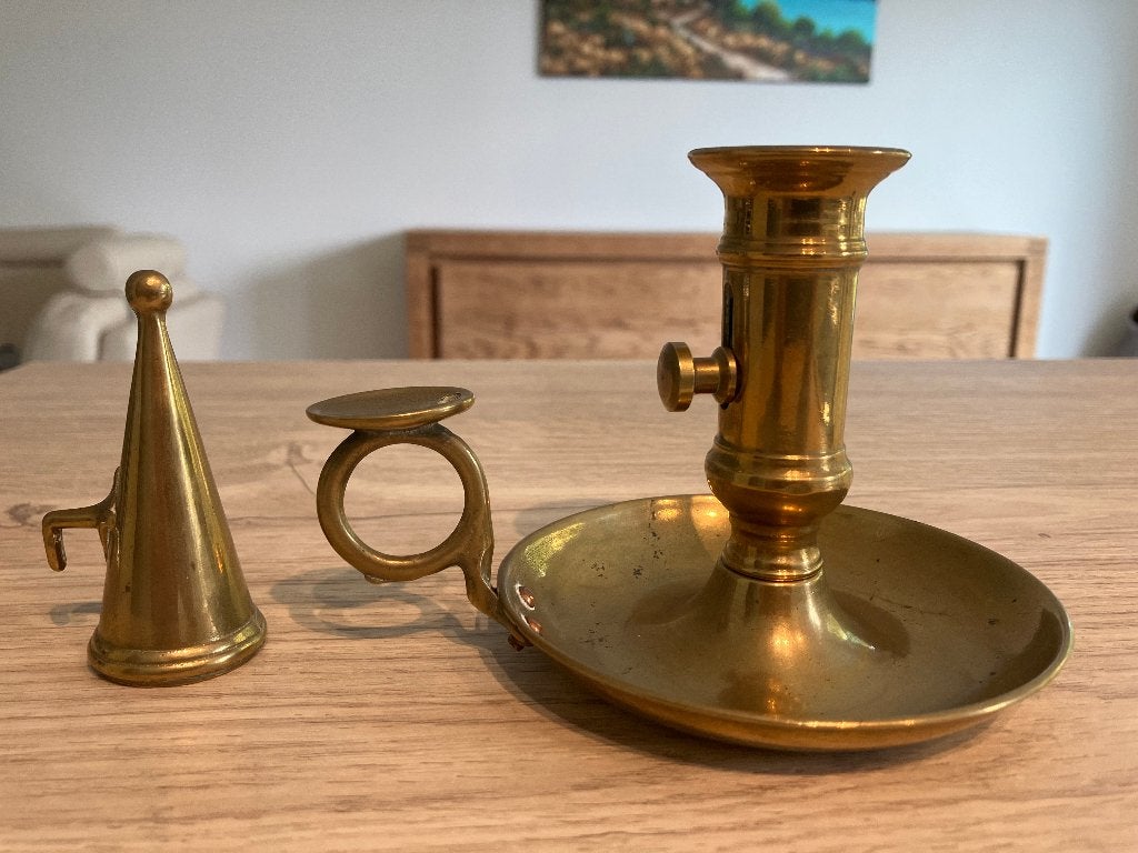 Antiek Koperen Regelbare Kandelaar + Dover, Antiek en Kunst, Ophalen of Verzenden, Koper of Brons