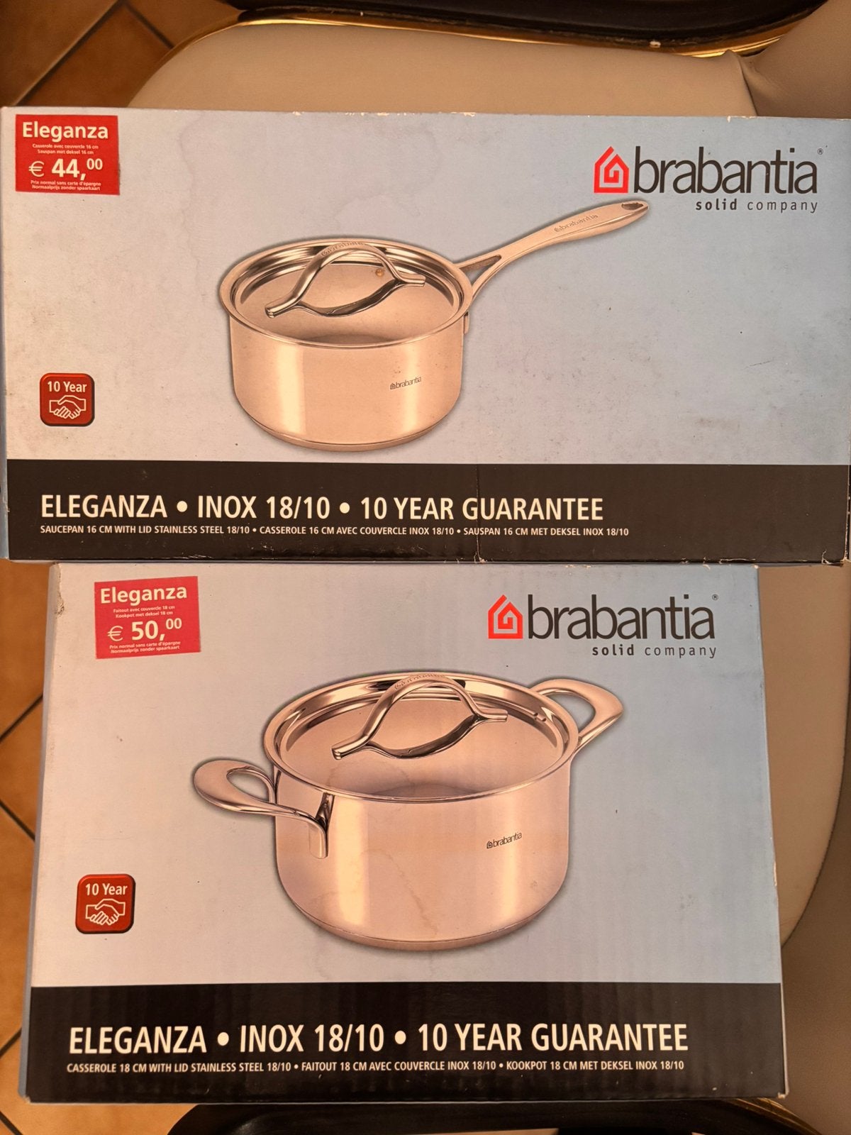 Lot Brabantia Eleganza Neuf 5 pièces inox 18/10, Ophalen, Inox, Nieuw, Pannenset