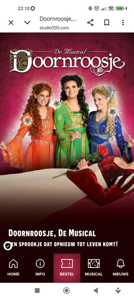 2 tickets musical Doornroosje voor zaterdag 6 juni om 13u, Juni