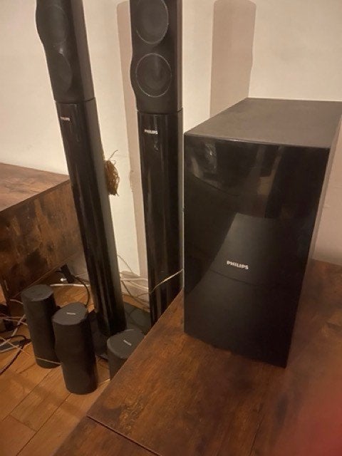 Philips HTS5540 speakerset + afstandsbediening, Audio, Tv en Foto, Luidsprekerboxen, Ophalen, Philips, Gebruikt, Speakerset