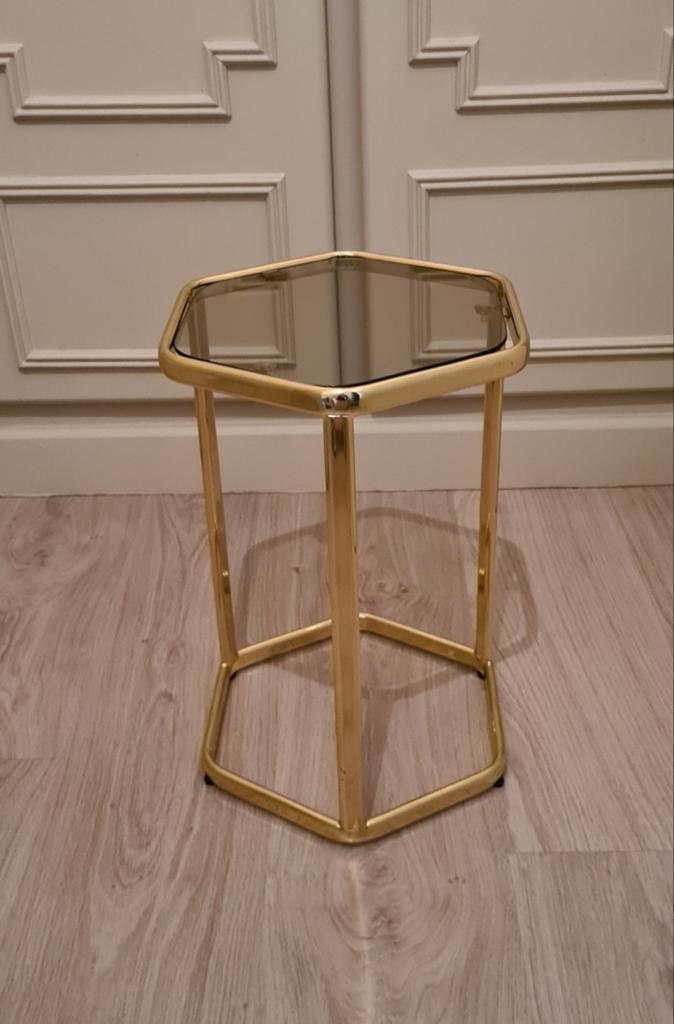 VINTAGE MESSING BIJZETTAFEL, Huis en Inrichting, Tafels | Bijzettafels, Ophalen, Glas