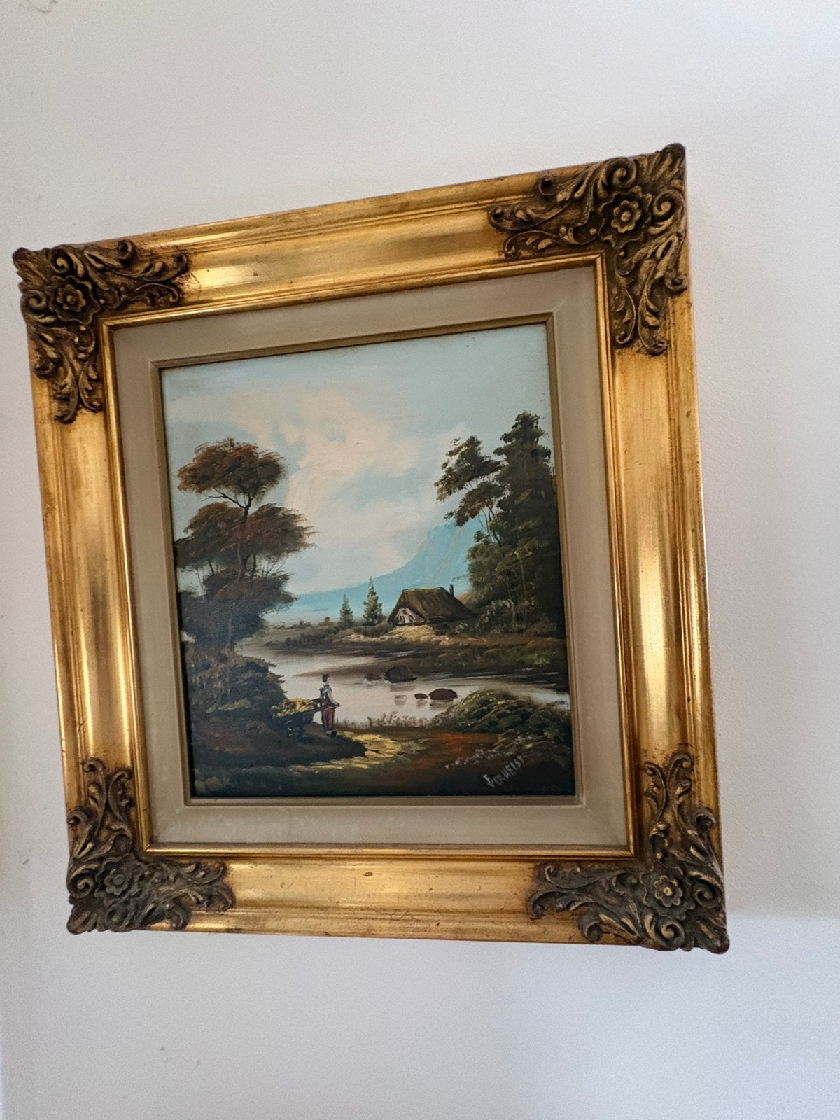 Schilderij 1930 platteland Vlaanderen, Antiek en Kunst, Ophalen, Gesigneerd, Olieverf