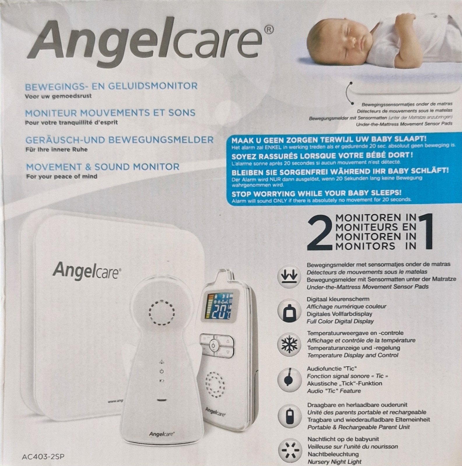 babyfoon  Angelcare met bewegings- en geluidmonitor, Ophalen of Verzenden