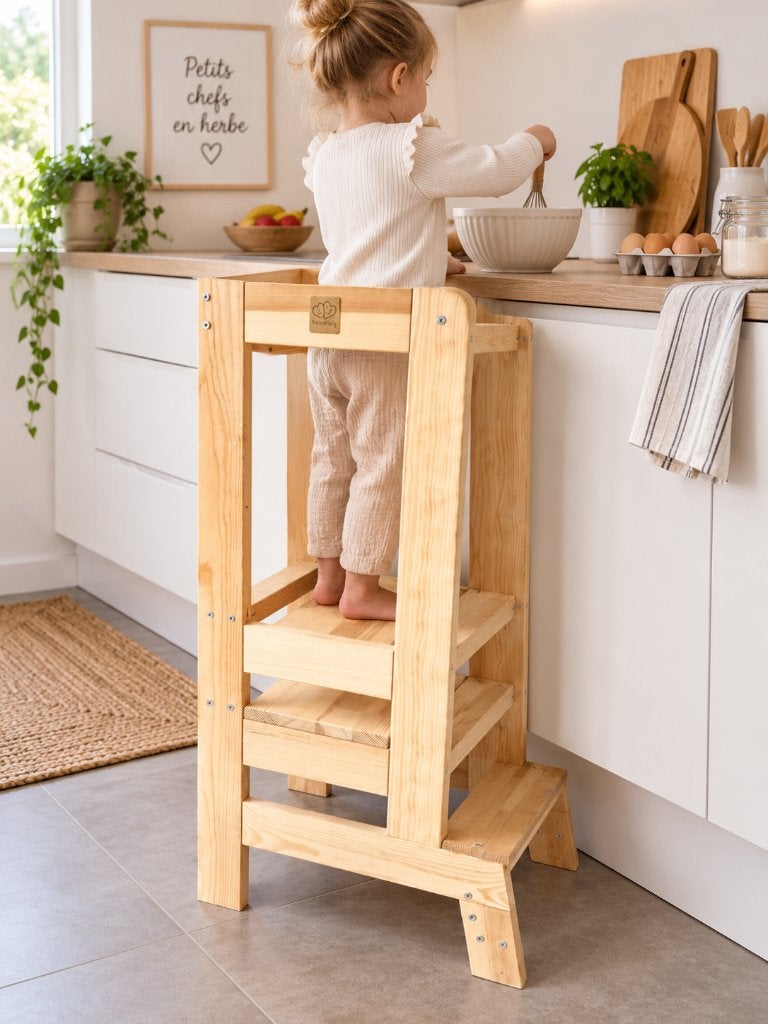 Meow Baby - Tour d'apprentissage en pin naturel - Neuve !, Enlèvement, Neuf, Chaise évolutive
