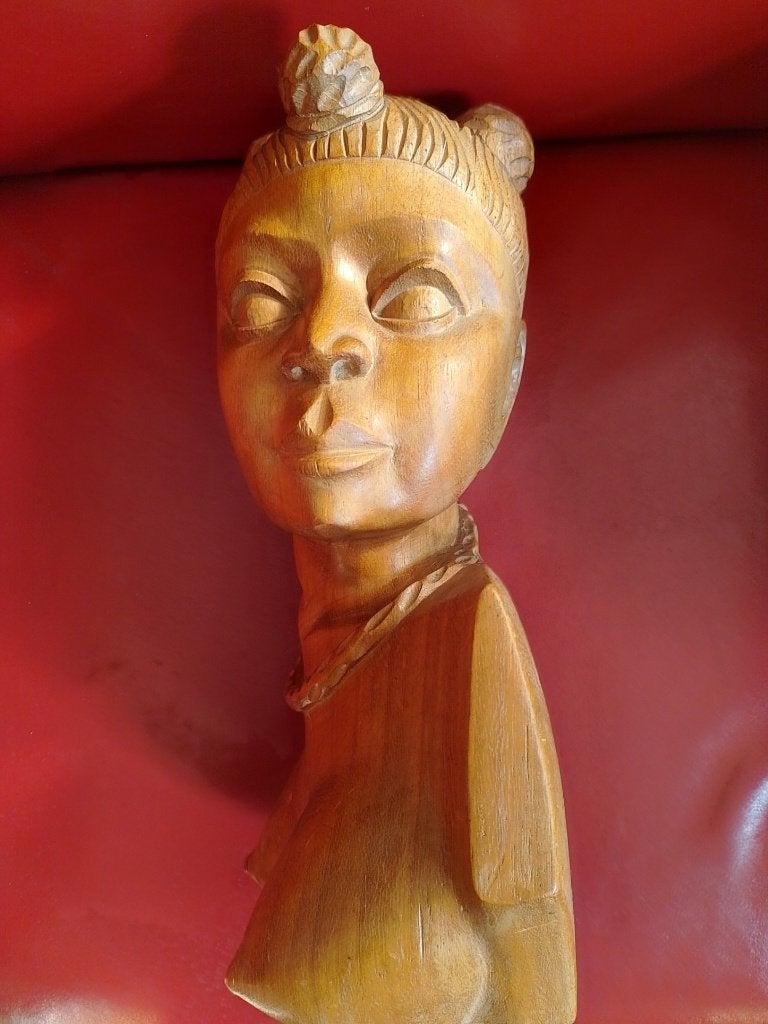 Zinga Luvimba  Buste Congolese, Antiek en Kunst, Hout, Gesigneerd, Beeld, Afrika