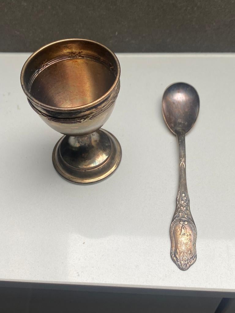 antiek eierdopje met lepeltje, Antiek en Kunst, Antiek | Zilver en Goud, Ophalen