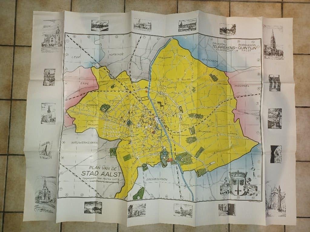 aalst plan teurrekens 1950' gravures, Ophalen of Verzenden, 1800 tot 2000, België, Landkaart