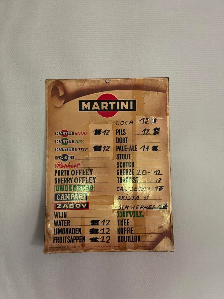 Liste de prix/d'affichage en carton du café Vintage Martini, Enlèvement, Comme neuf, Panneau publicitaire