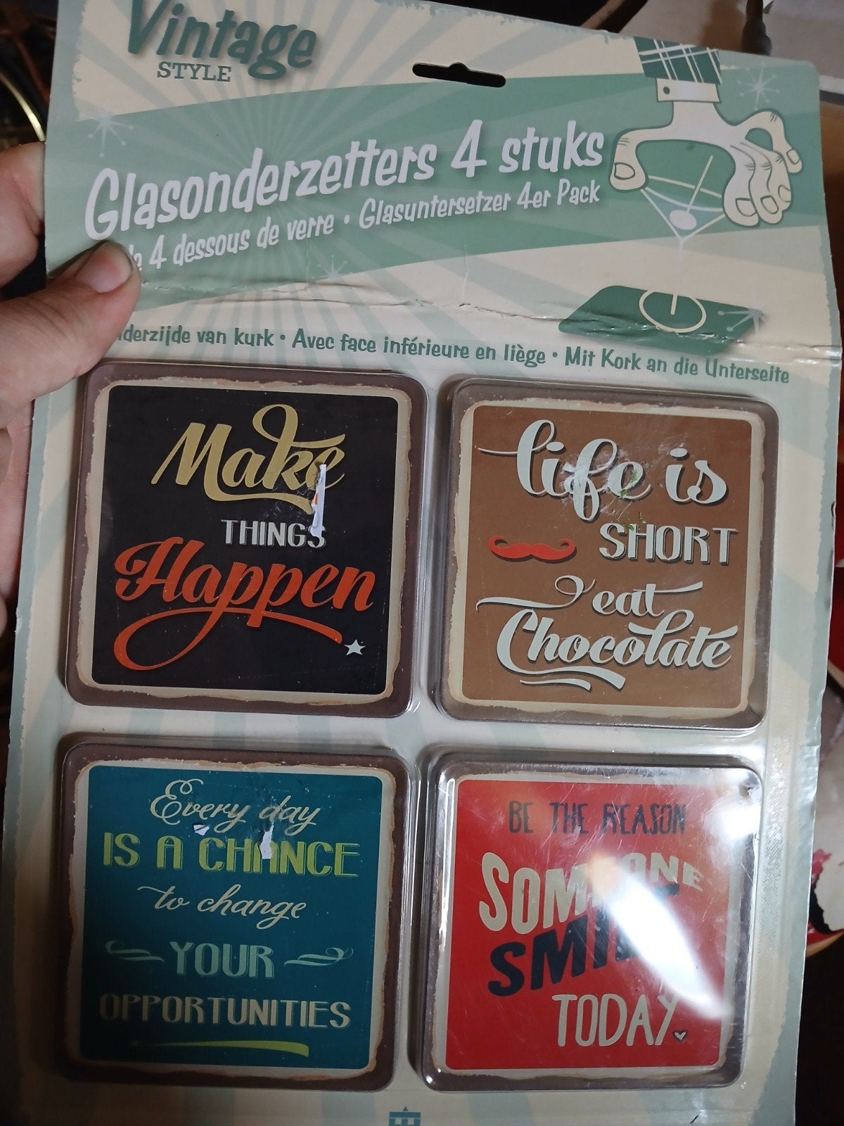 4 vintage onderzetters nog in de verpakking, Ophalen