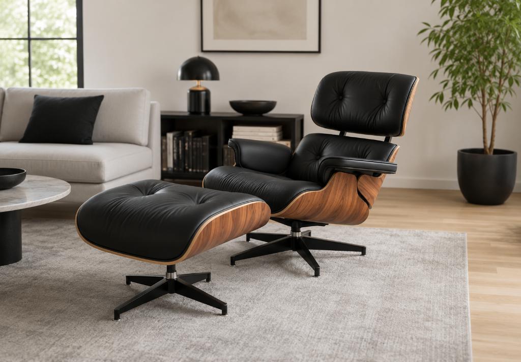 Chaise longue en noyer noir ou palissandre XL et pouf, Moins de 75 cm, 50 à 75 cm, Modern, Klassiek, Tijdloos, Neuf