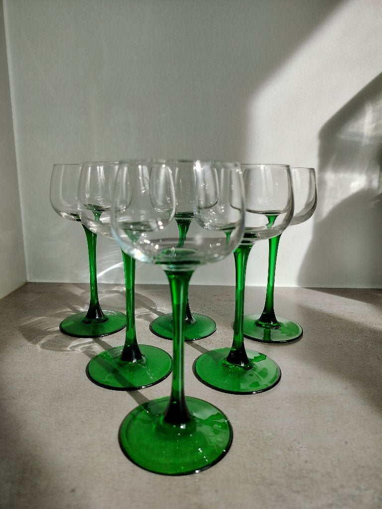 6 vintage wijnglazen, Luminarc France met dunne steel, Antiek en Kunst, Ophalen of Verzenden