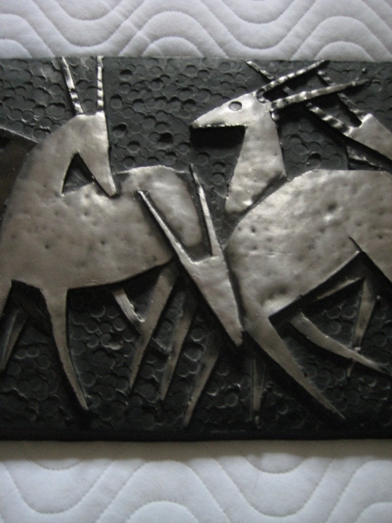 Panneau mural en pierre unique - Cerf en troupeau - Années70, Enlèvement