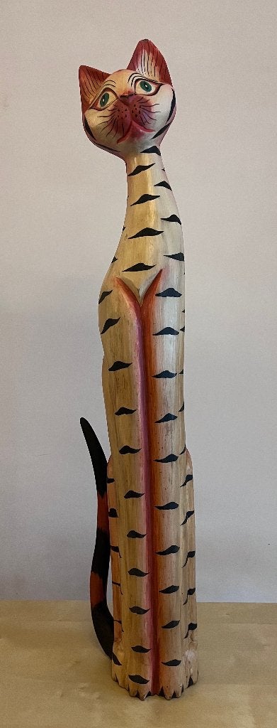 Grande statue chat bois vintage décoration chic (101x16), Vintage, Enlèvement, Utilisé, Multicolore