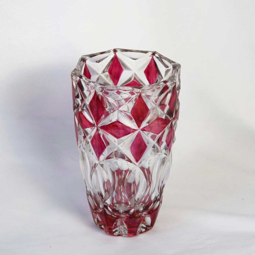 Rode Kristallen Vaas - Val St Lambert - 21 cm, Antiek en Kunst, Ophalen of Verzenden