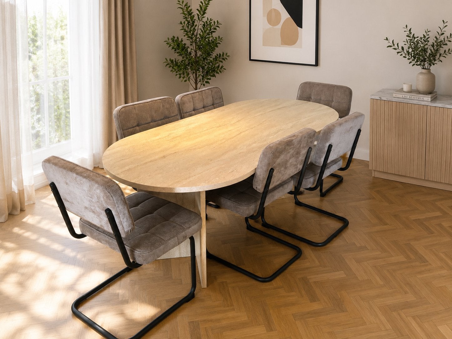 Eettafel met 6 stoelen ovaal houtlook, 3 maanden oud nieuw, Huis en Inrichting, Tafels | Eettafels, Zo goed als nieuw, Ovaal, Ophalen