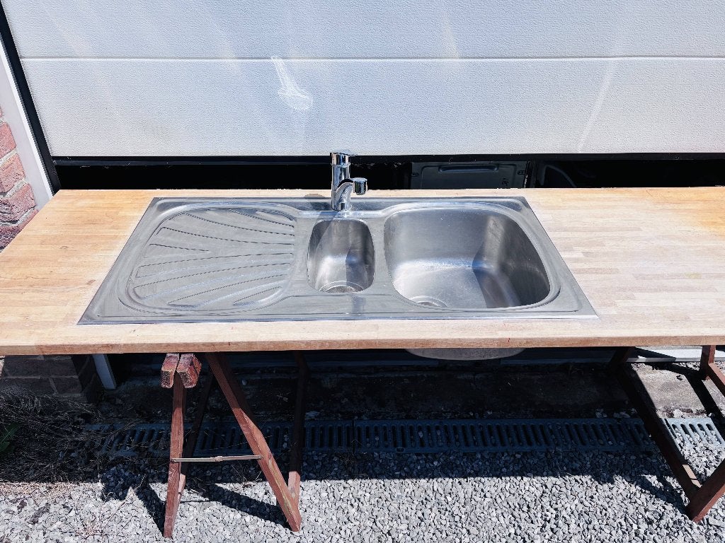 évier cuisine inox 1bac 1/2+ plan de travail +mitigeur Grohe, Enlèvement, Utilisé, Moins de 50 cm, Moins de 100 cm