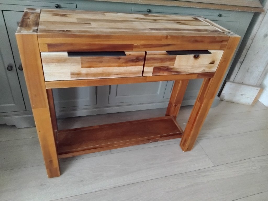 sidetable ladekast massief acacia, Ophalen, Zo goed als nieuw