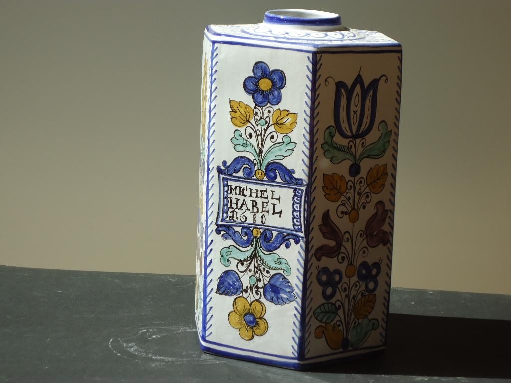 Michel Habel pot, vaas tinglazuur handbeschilderde faience, Ophalen of Verzenden