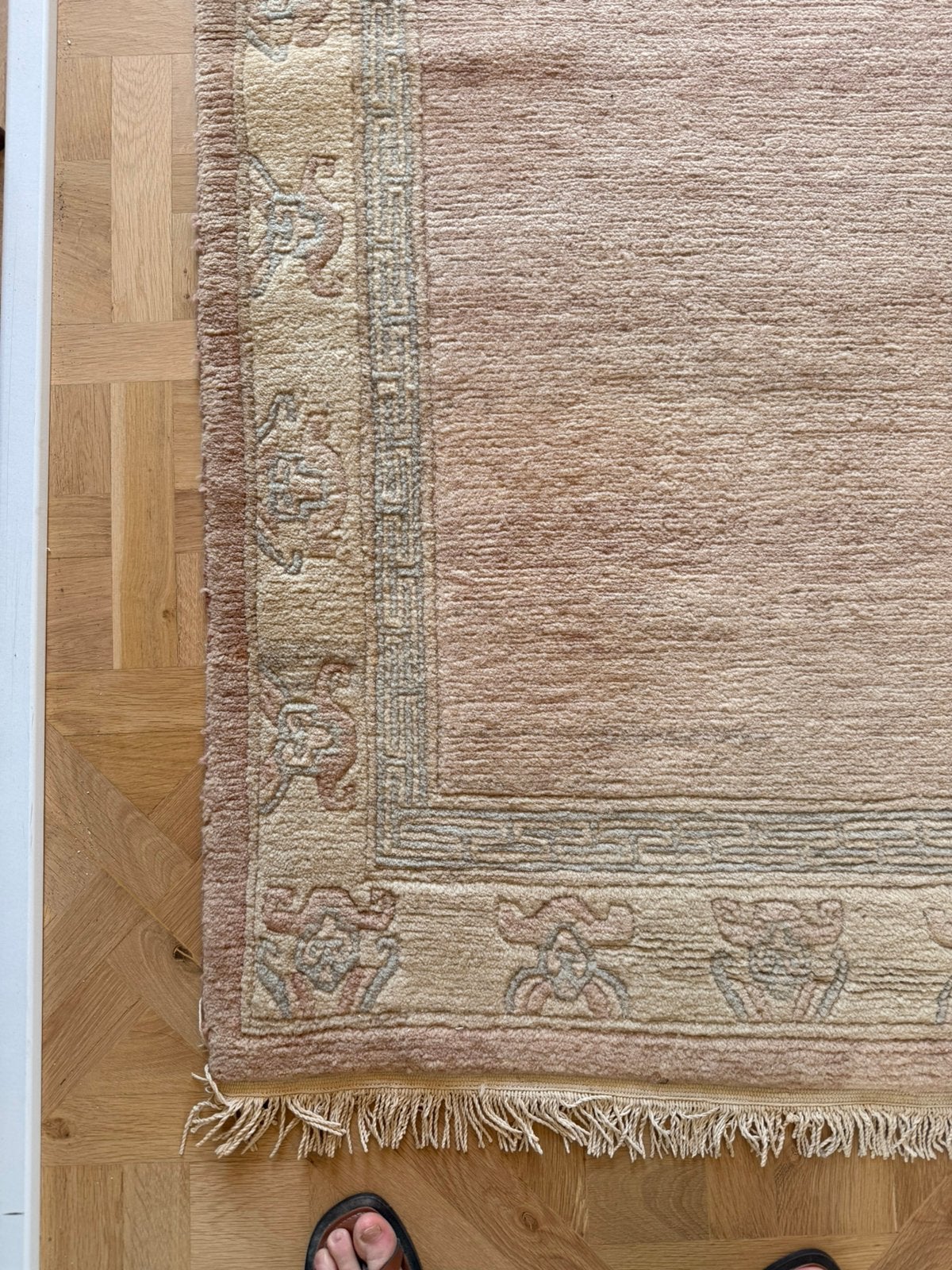 Chinese loper, handgeknoopt wol, zachtroze/beige — 93 x 364, Huis en Inrichting, Stoffering | Vloerbedekking, Gebruikt, Tapijt