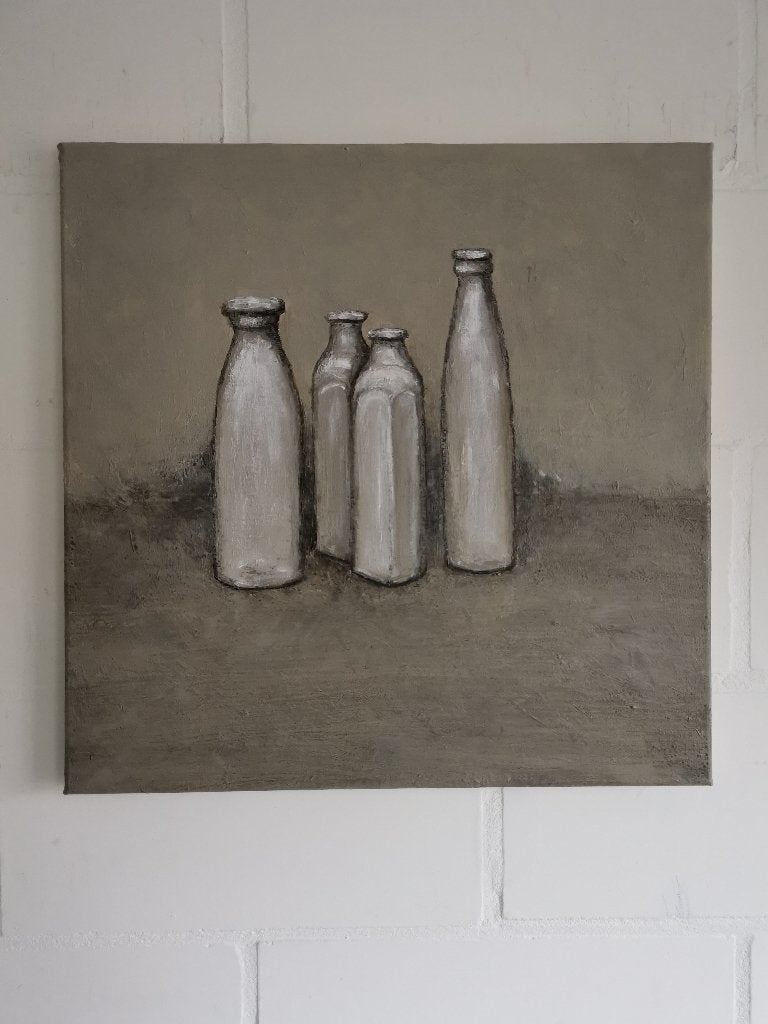 Ode aan Morandi, Antiek en Kunst, Ophalen, Op houten frame, Acrylverf, Stilleven