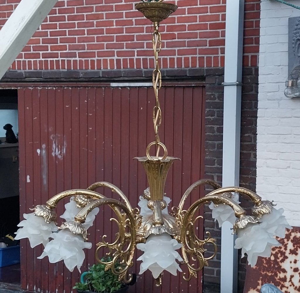 Kroonluchter,messing Rococo  of Louis XVI-stijl, Antiek en Kunst, Ophalen